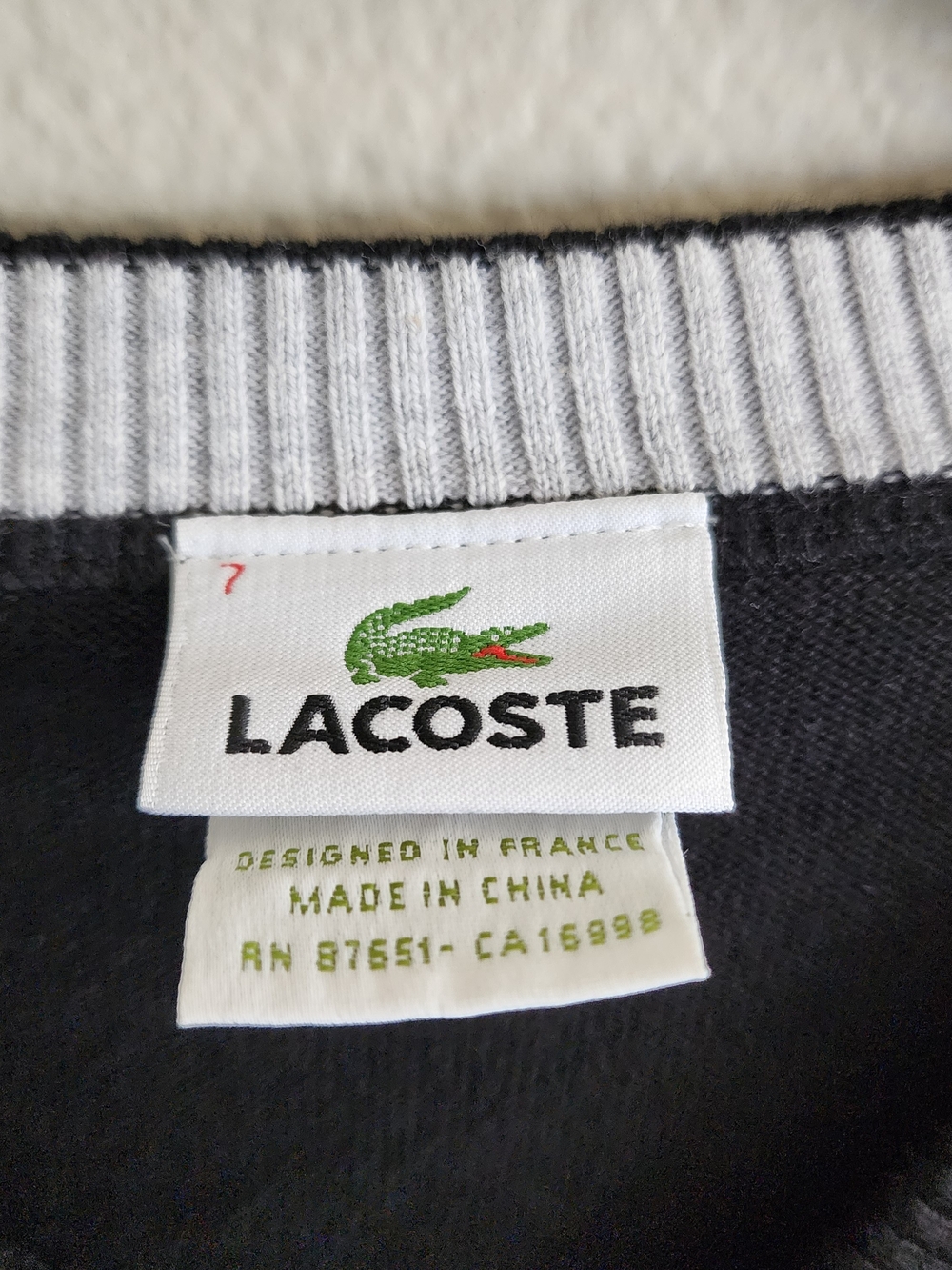 Lacoste Men's Black V-Neck Cotton Sweater - Picture 3 of 8